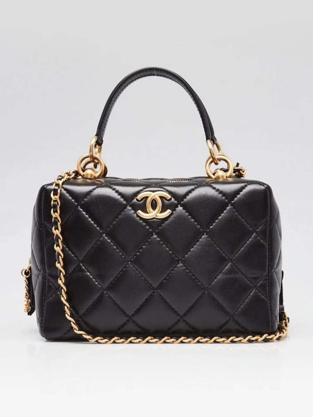 Chanel Black Quilted Lambskin Leather Mini Bowling Bag